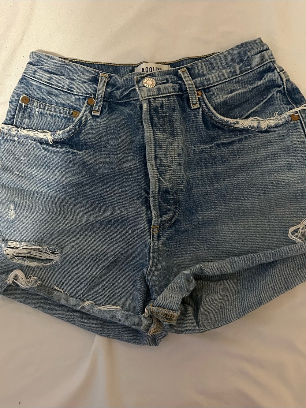Agolde Light Wash Distressed High-Rise Jean Shorts